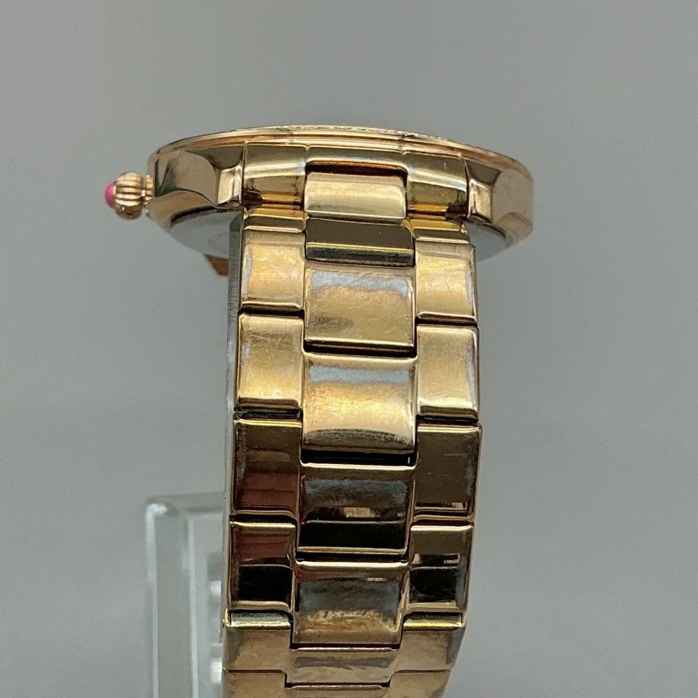 Betsey Johnson Watch Women Gold Tone Crystal Heart Dial Link Band NEW BATTERY